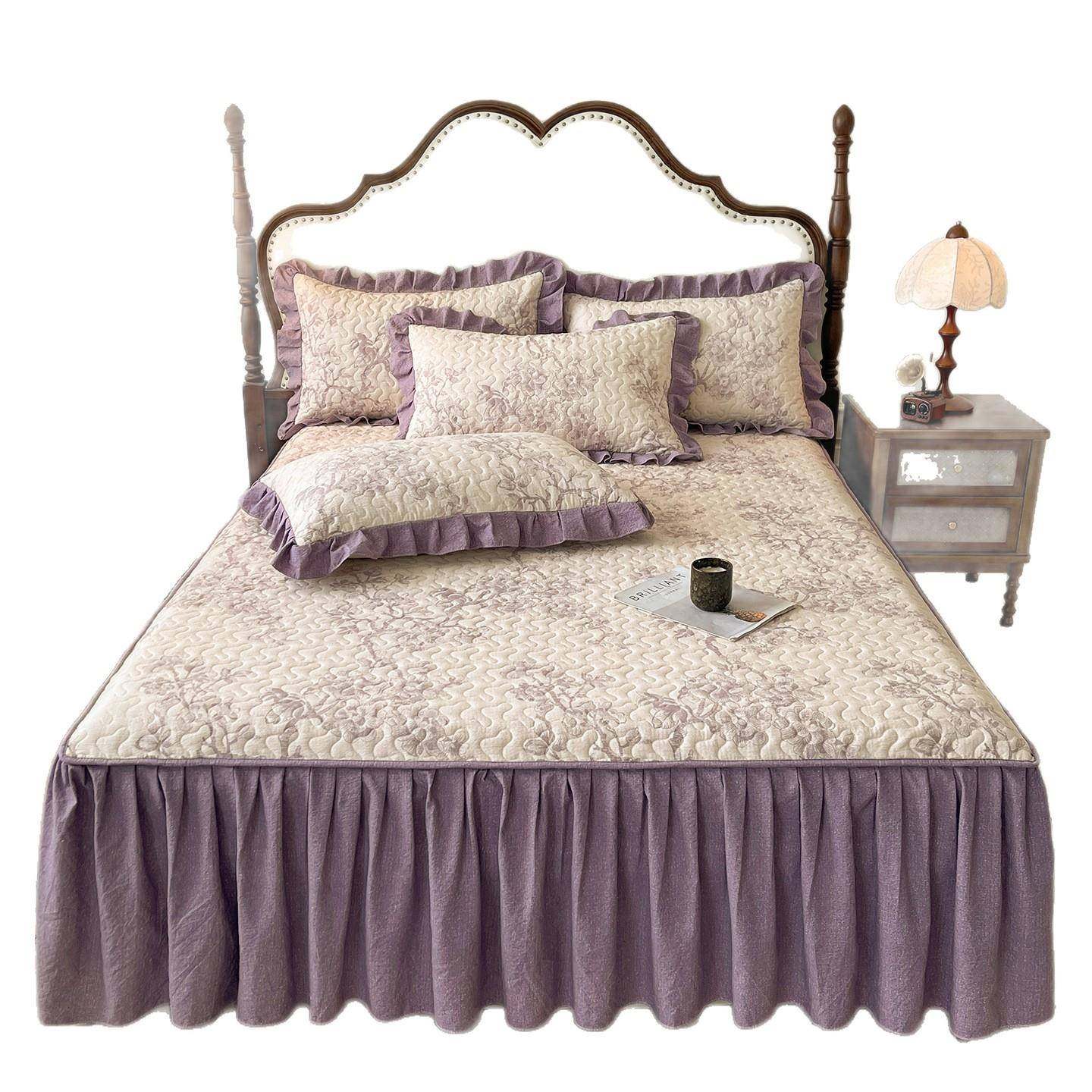 A类云感水洗棉夹棉床裙皱皱纱花边床罩床套防滑三件套床垫保护套,淘宝优惠券,粉丝福利购,淘宝优惠卷