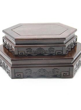 石木底座黑梓木木玉摆件紫砂茶3698壶花红瓶文玩六角实底座厂家