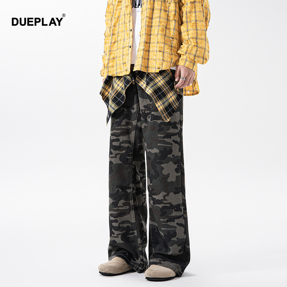 【明星郑恺品牌】DUEPLAY 美式宽松阔腿微喇屁帘迷彩休闲裤情侣款,淘宝优惠券,粉丝福利购,淘宝优惠卷