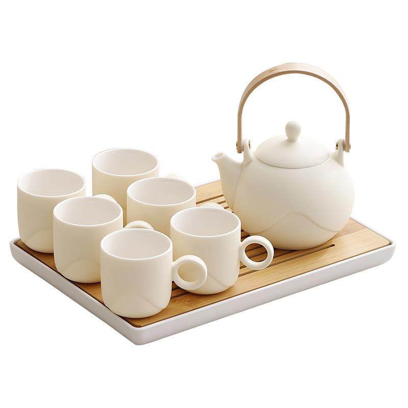 陶瓷奶油风提梁壶茶具套装大号茶壶茶杯整套简约办公家用茶具,淘宝优惠券,粉丝福利购,淘宝优惠卷