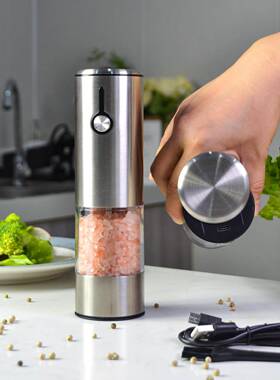 大容量料仓电动胡椒研磨器不锈钢海盐胡椒磨USB可充电厨房用具