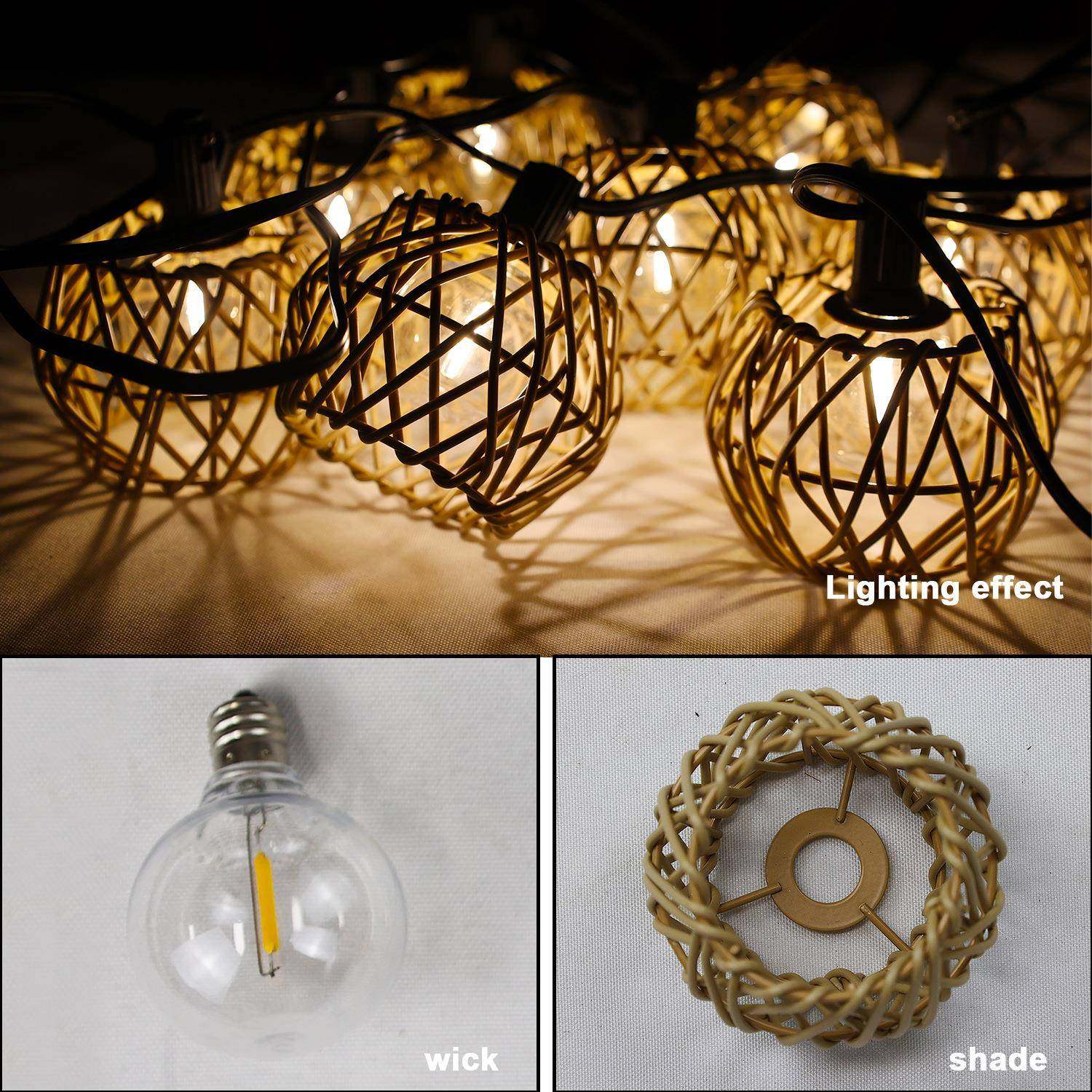 新款太阳能灯串仿藤灯笼LED装饰灯E12球泡灯花园庭院g40灯串,淘宝优惠券,粉丝福利购,淘宝优惠卷