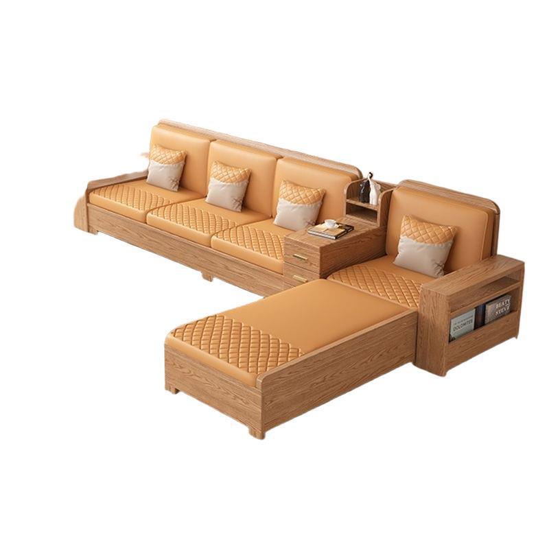白蜡实木贵妃沙发床现代简约冬夏两用多功能高箱储物原木色沙发 - 图3