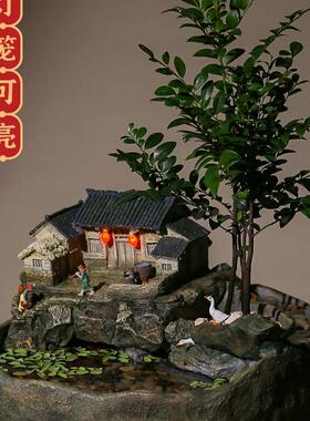 面微景观小鱼缸水流摆件循水客环厅F968MH95桌办公室装饰开业乔迁