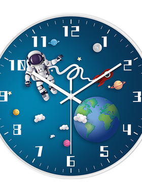 时钟挂钟创意宇航员太空主题儿童房装饰时钟家用静音挂表免打孔