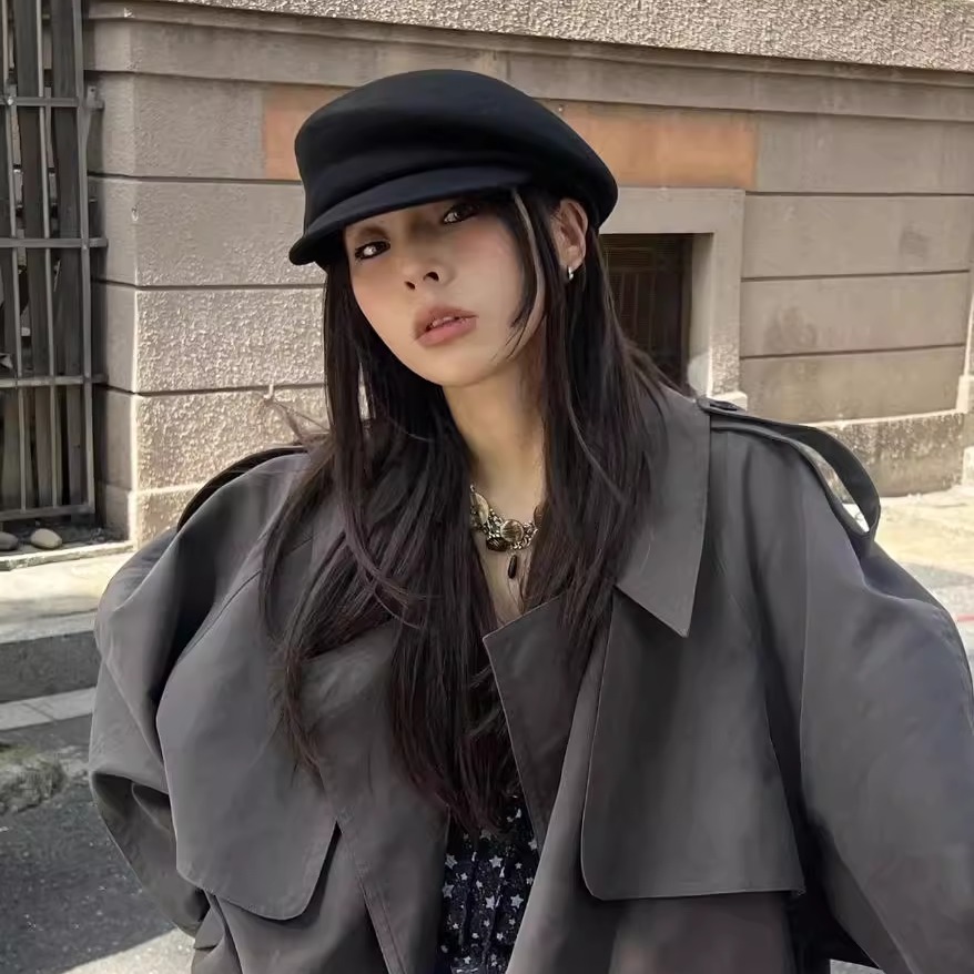 fever同款英伦风黑色小众贝雷帽子女秋冬显脸小羊毡帽毛呢画家帽 - 图1