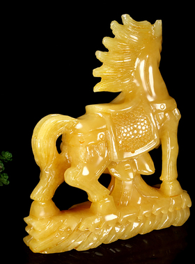 天然米黄玉十二生肖马摆件工艺品马到成功结婚礼物家居酒柜装饰品
