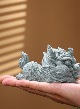 国风潮瑞兽呆萌小麒麟创意摆件客厅茶室茶宠水族鱼缸造景装饰品