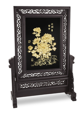 桌面摆件金箔花开富贵屏风送长辈领导荣退休礼物中式古典特色礼物