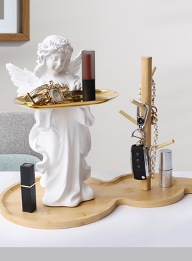 轻奢祈祷少女玄关钥匙收纳摆件客厅家居软装饰乔迁新居礼品托盘