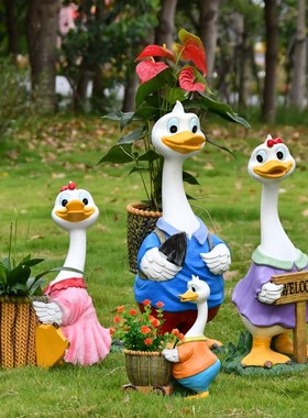 户外花园别墅庭院装饰摆件创意花盆卡通鸭子动物花缸园林景观雕塑