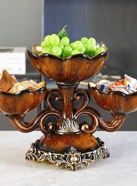 欧纹水果盘摆件几家用奢华茶美式复古木干果盘瓜子盘纸巾盒F8757J