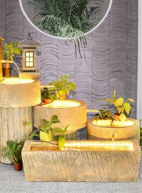 日阳式竹子景泉观流8887水喷石鱼池台办公室餐厅磨庭院客厅装饰品