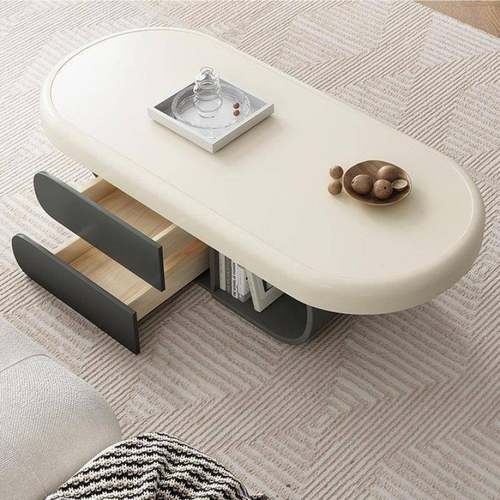 户奶酒油风客茶几家用小型网红厅椭圆设计岩板小茶几DTO店公寓民 - 图2