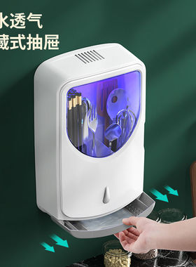 筷子消毒机家用小型紫外线杀菌智能多功能筷子筒沥水壁挂式收纳盒