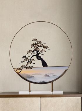 新中式复古客典山茶室装饰品禅意家居厅创意酒石柜假扇子DAW太湖