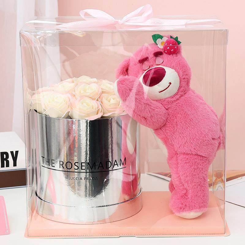 红草莓熊抱桶香皂7.6.2花网创意学卧生室氛围感摆件情人节送女友,淘宝优惠券,粉丝福利购,淘宝优惠卷