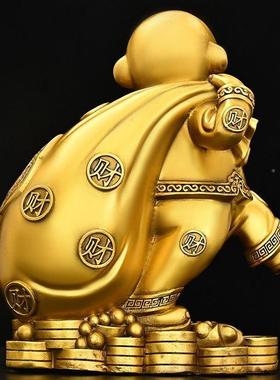 金猴纳财摆件十二生肖属艺相猴金猴宝桌背钱袋猴工金猴纳财献品面