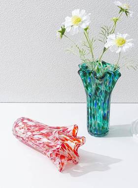 美式高手工吹制玻花瓶轻奢氛档围感居家软装璃饰品实用水培2108花