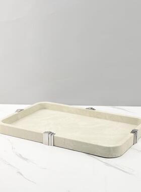 现代皮简约金属革托盘收纳摆件0305客餐厅厅卧室视柜办公电室家居