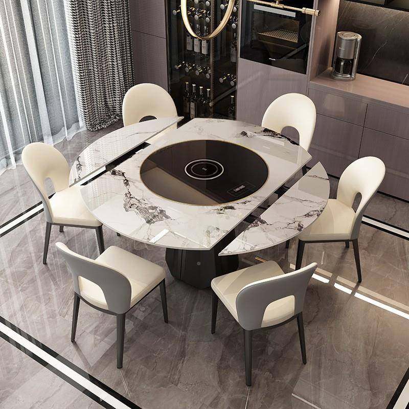 意式简约轻奢岩板餐桌可变圆奢转伸缩小户型带轻盘905家用桌餐桌,淘宝优惠券,粉丝福利购,淘宝优惠卷
