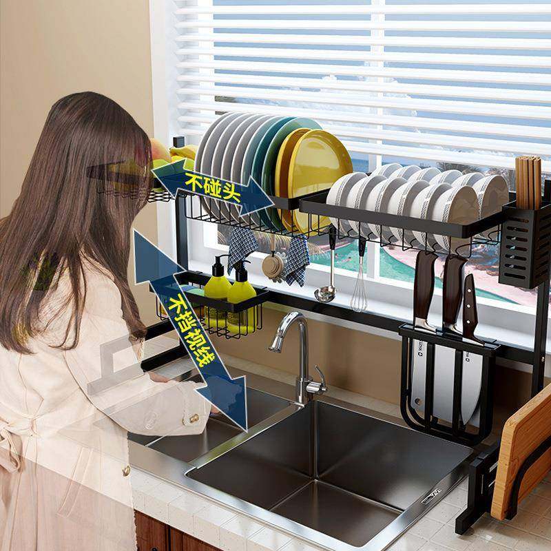 黑色不锈钢厨房置物架水槽水池放碗架沥水碗架碟架厨具用品收纳架,淘宝优惠券,粉丝福利购,淘宝优惠卷