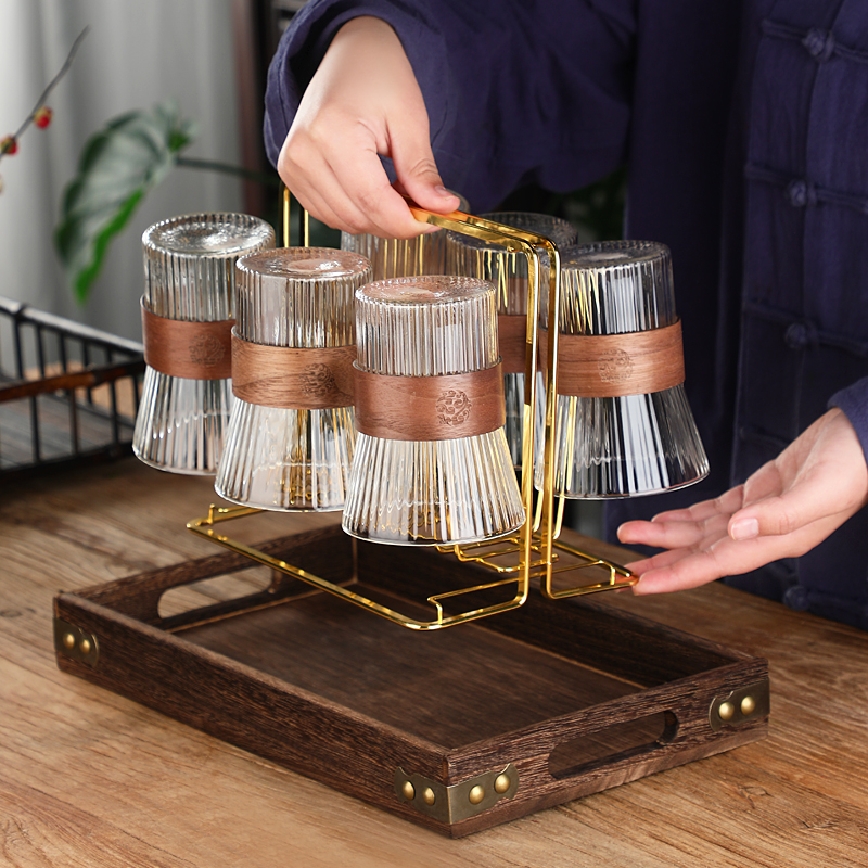 杯子套装家用客厅喝水杯咖啡杯高颜值带杯架玻璃杯具水杯茶具耐热 - 图0