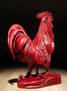 红花木雕大公鸡摆件质动梨物十二生木鸡家居电视肖LDS0694柜装饰