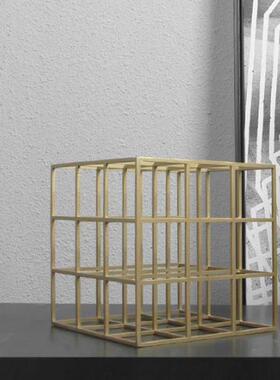 现间代创意九宫格软WJG体摆件黑金色铸铁立框书架样板客厅家居装