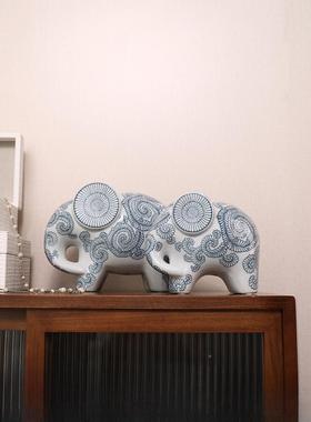 契阔家居F97H5J5H青花瓷吉祥新摆中式客玄厅关件工品绢艺花居家工