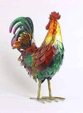 花园庭院装饰品公鸡鸡摆件景回头公鸡观塑造景家铁艺金属母工雕艺