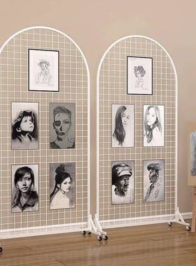 ll铁艺网格折叠展示架幼儿园美工区作品书法画展圆形立式移动置物