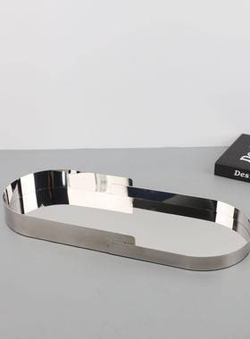 现代约金属椭圆色错位托盘摆件客0057厅电视柜茶桌金收纳盘装饰果