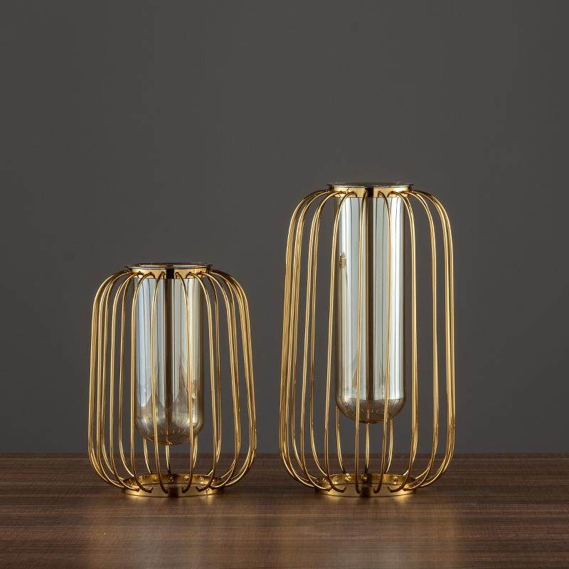 欧式轻奢创意几何金属灯笼花瓶桌面摆件插花仿真花客厅玄关装饰品,淘宝优惠券,粉丝福利购,淘宝优惠卷