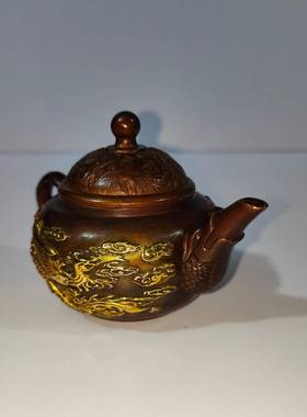 古玩铜器仿古黄铜龙凤祥呈茶摆饰件家居装创龙凤壶意礼壶品工艺品