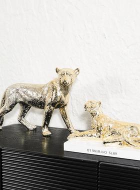 G25845轻装奢电镀树物脂工艺品金钱子豹动摆件客厅办公室电视柜桌