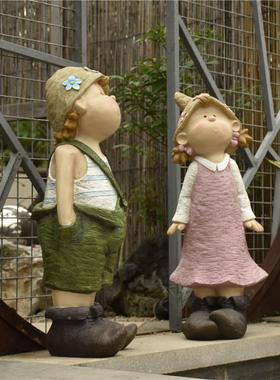 可爱大号小孩创意小院装饰品庭院花子设园摆件树脂桌布面202032阳