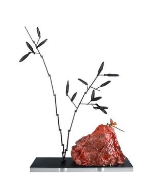 现代新中式意假山石竹创叶件售楼处展厅别墅隔断家居软GD-A1323摆