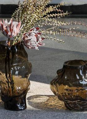 面美式复古咖色异玻璃花瓶客厅BX69-5SH卧室桌摆放形插花花器家居