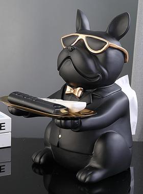 欧北轻奢客厅装饰摆件抽纸盒家居品茶几饰电549视柜创意法斗狗纸