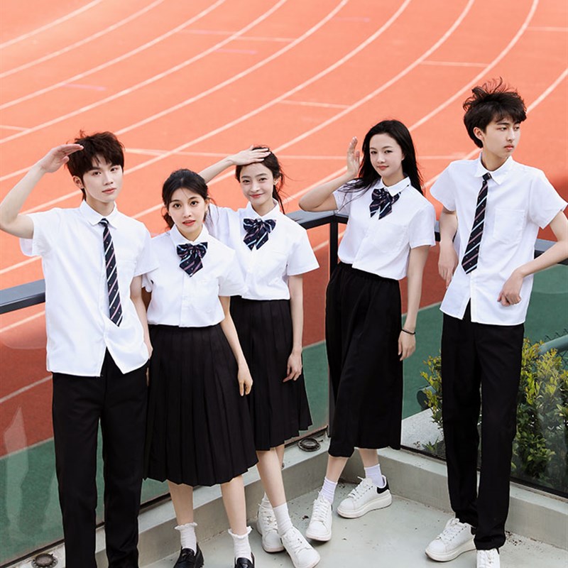 学院风短袖衬衫套装大码中长款半身长裙百褶裙jk制服班服学生女夏 - 图1