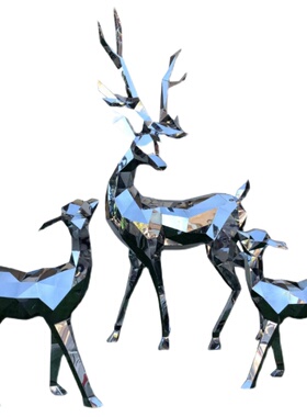 不锈钢小鹿雕塑定制金属镜面母子园林景观鹿切片户外几何装饰落地