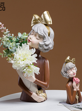 捧花女孩摆件创意家居客厅电视柜花束装饰品泡泡教师节礼物轻奢风