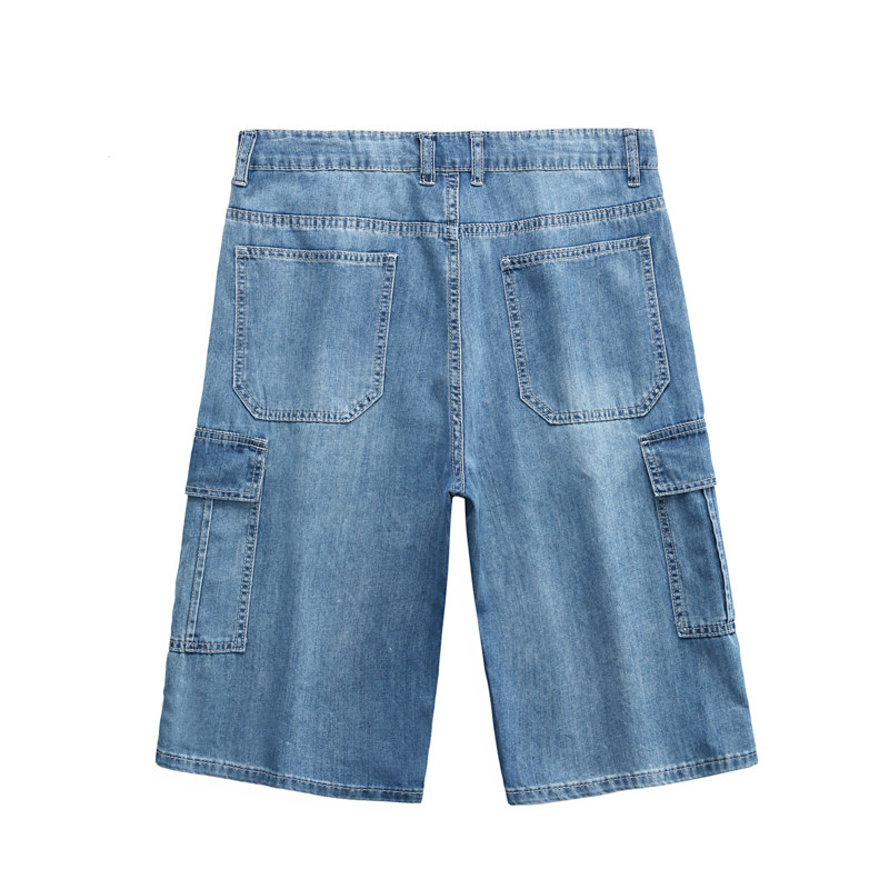 夏季超薄款牛仔短裤男中年爸爸装宽松高腰弹力多口袋工装七分裤7,淘宝优惠券,粉丝福利购,淘宝优惠卷