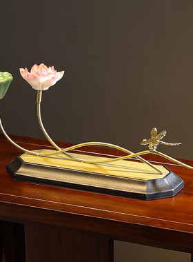 新中式创意荷花摆件简约家居装饰品酒柜摆放客厅玄关入户陶瓷铁艺