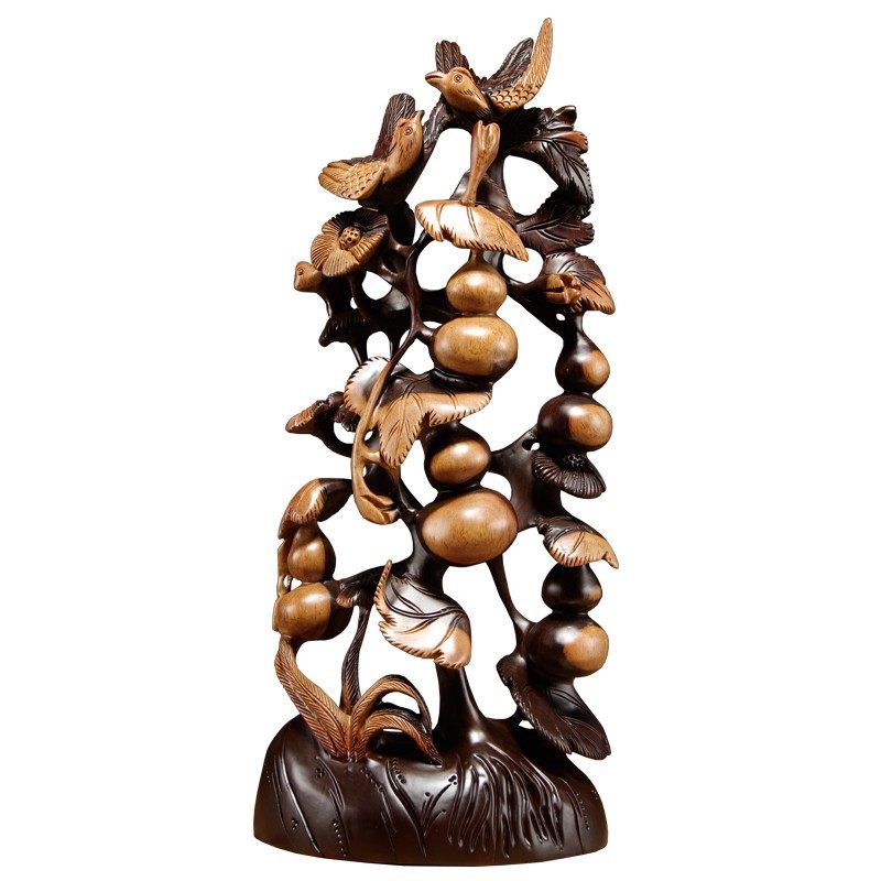 黑檀木雕五福临门葫芦摆件实木质家居客厅装饰工艺品乔迁新居送礼,淘宝优惠券,粉丝福利购,淘宝优惠卷