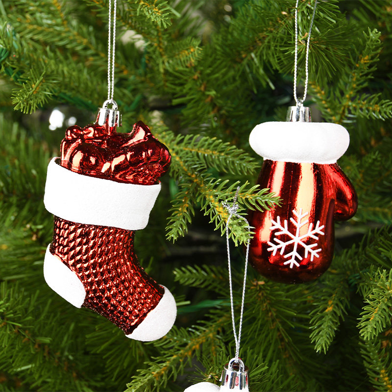 圣诞装饰品红白彩绘圣诞帽袜子手套礼物盒套装吊饰圣诞树装饰挂件,淘宝优惠券,粉丝福利购,淘宝优惠卷