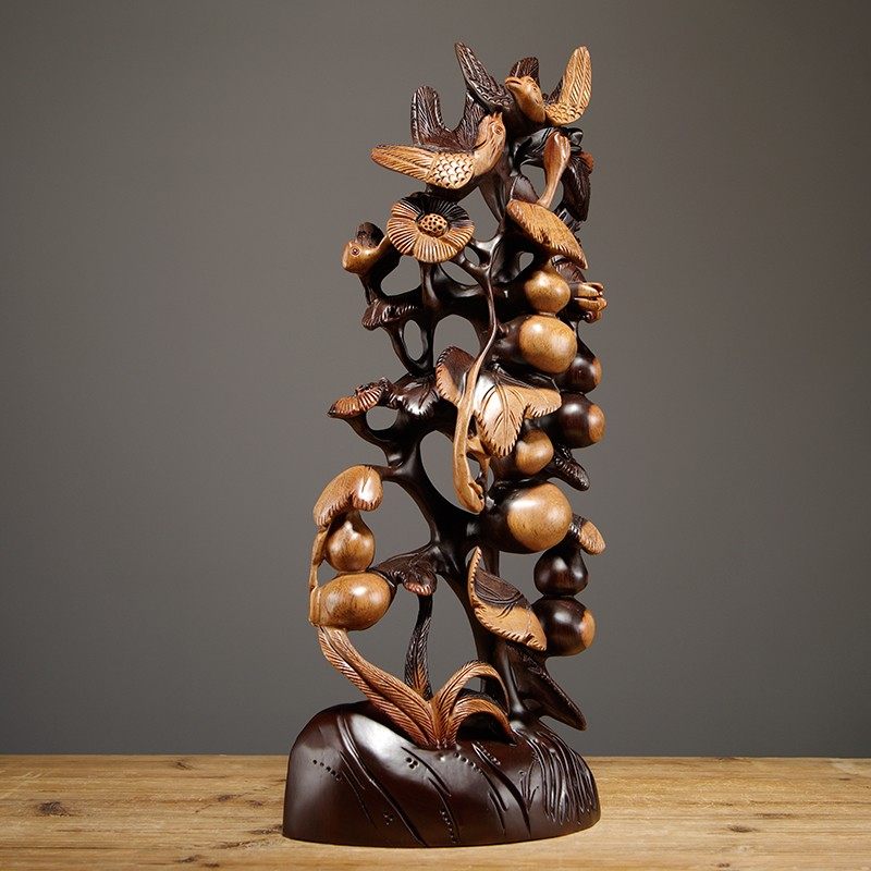 黑檀木雕五福临门葫芦摆件实木质家居客厅装饰工艺品乔迁新居送礼,淘宝优惠券,粉丝福利购,淘宝优惠卷