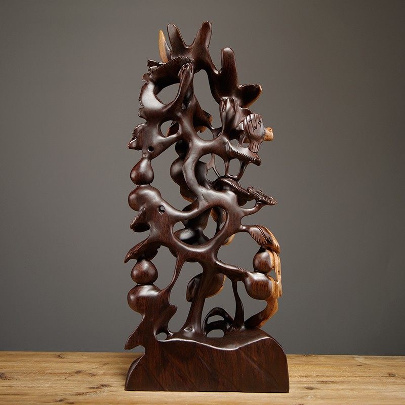 黑檀木雕五福临门葫芦摆件实木质家居客厅装饰工艺品乔迁新居送礼,淘宝优惠券,粉丝福利购,淘宝优惠卷