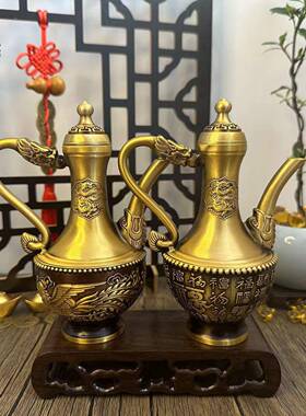 黄铜浮雕壶高藏脚龙凤酒壶仿古酒壶见详情水龙把壶摆件古收百玩福